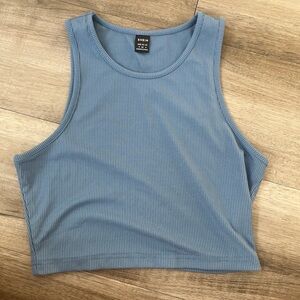 Sky blue cropped ribbed scoop tank top